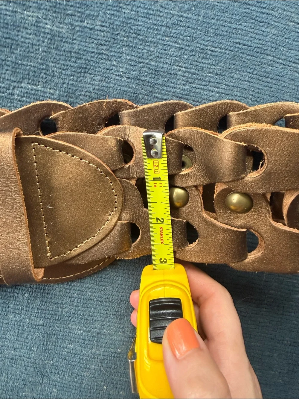 Braided Tan Leather Waist Belt with Brass Buckle